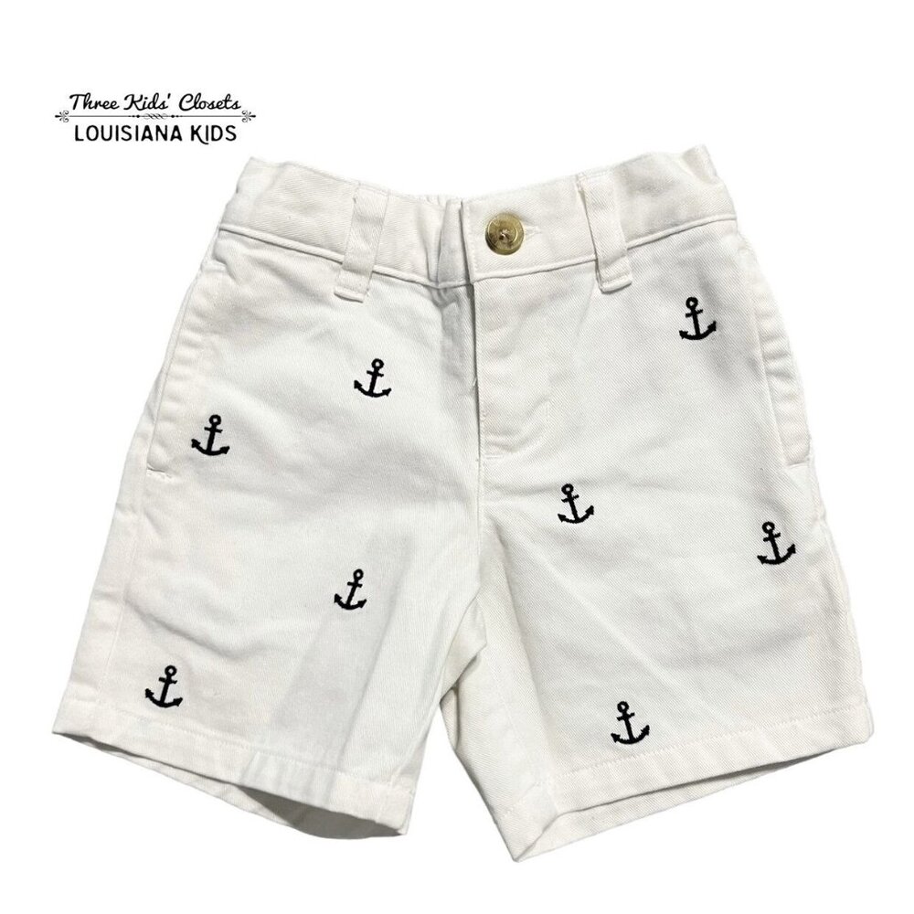 Janie and Jack Sz 3-6m White & Navy Embroidered Anchor Shorts